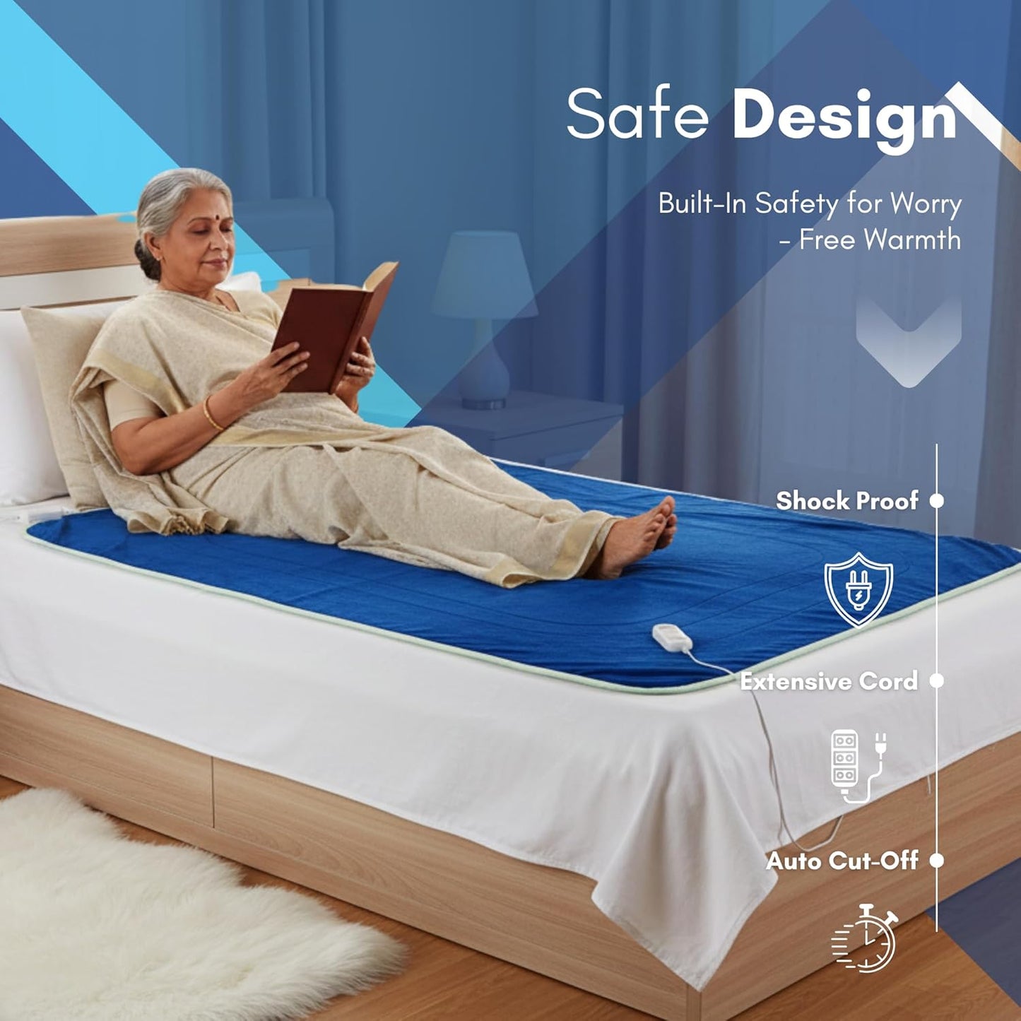 FITMAT Electric Blanket for Winter – Single Bed Heated Blanket (152L x 76W cm) with Overheat Protection, Auto Shut-Off, Fast Heating, Soft & Comfortable for Cold Weather | Ideal for Cozy Sleep