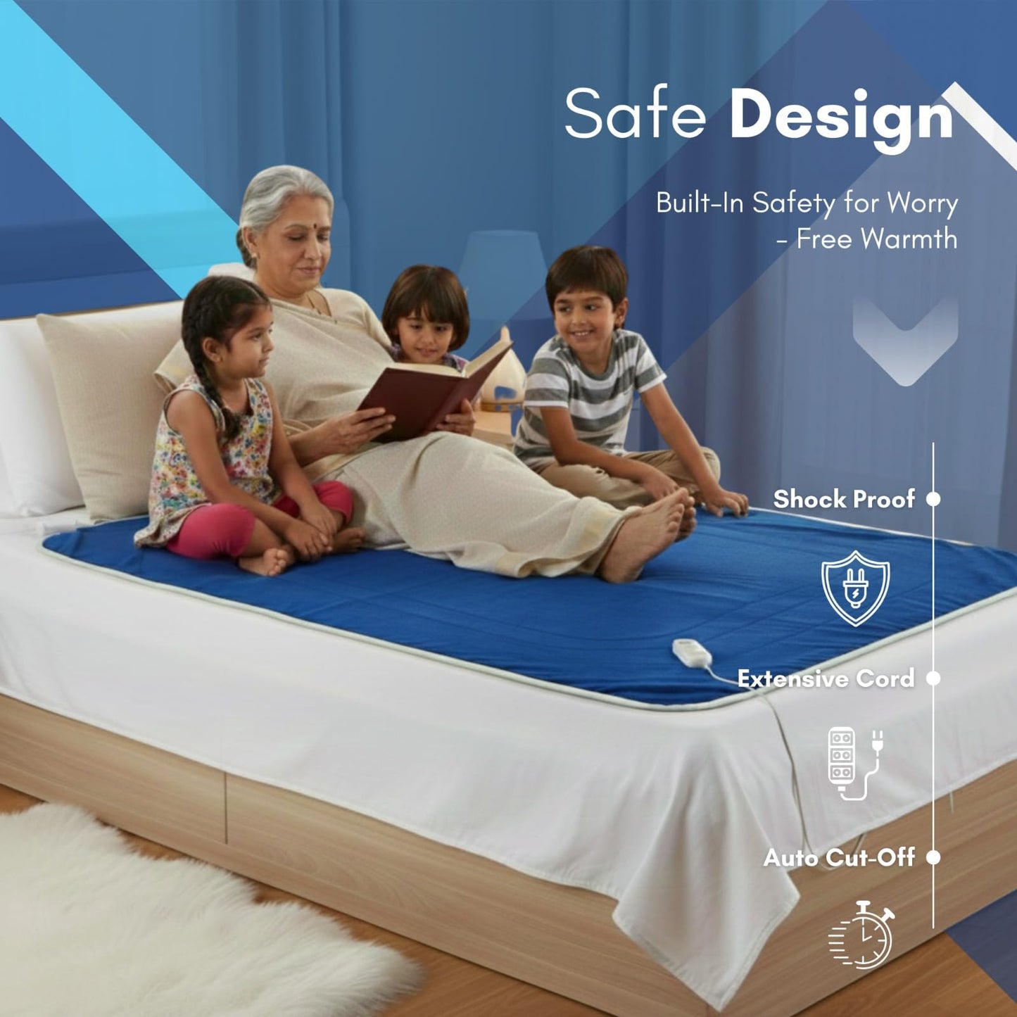 FITMAT Electric Blanket for Winter – Double Bed Heated Blanket (152L x 152W cm) with Overheat Protection, Auto Shut-Off, Fast Heating, Soft & Comfortable | Ideal for Cozy Sleep