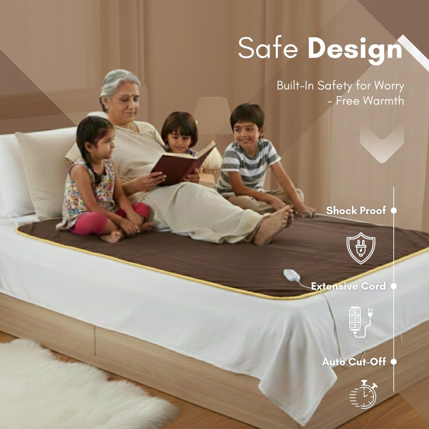 FITMAT Electric Blanket for Winter – Double Bed Heated Blanket/Warmer (152L x 152W cm) with Overheat Protection, Auto Shut-Off, Fast Heating, Soft & Comfortable | Safe and Secure