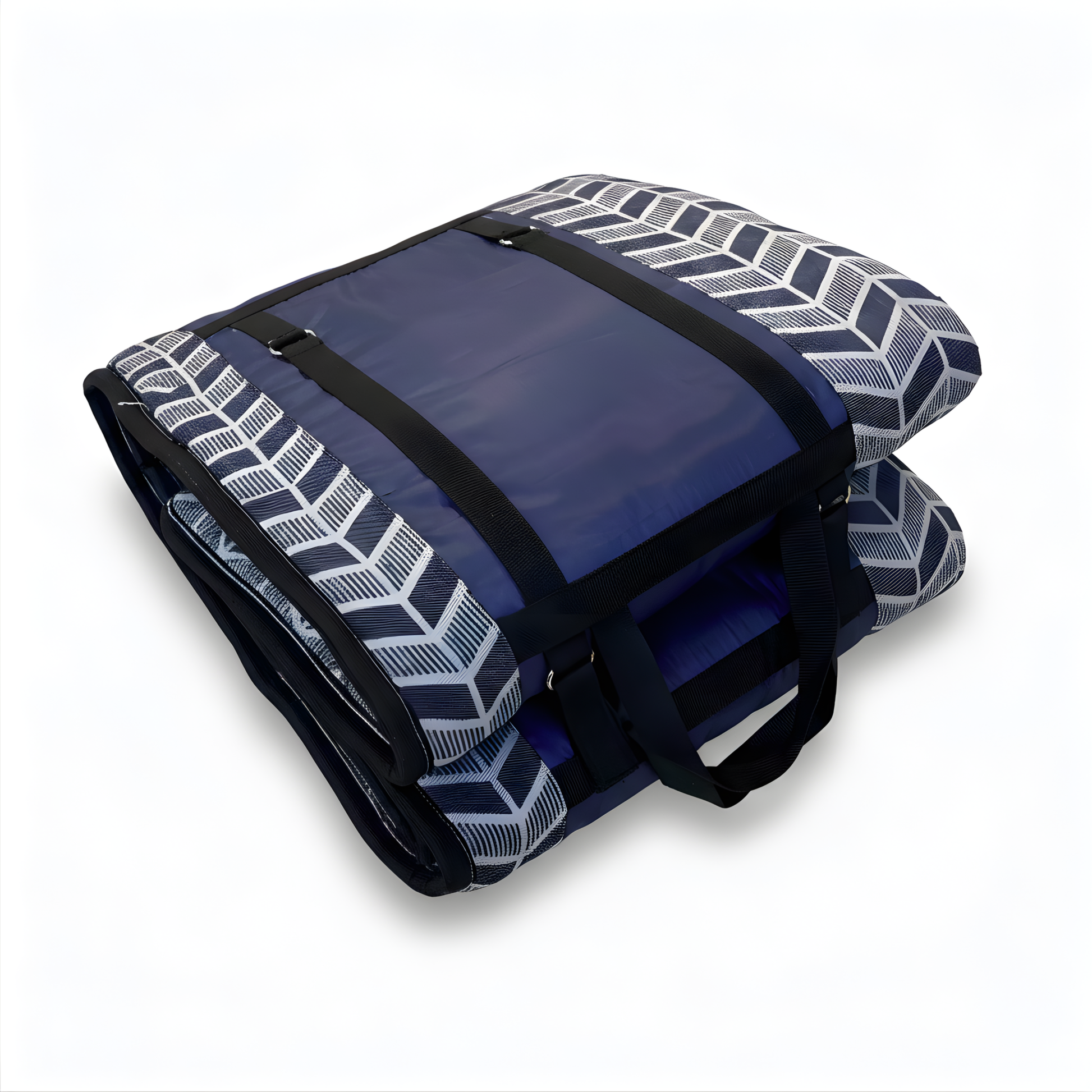 fitmat foldable mattress with blue and white pattern on a white background